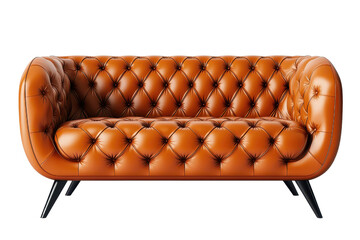 Stylish leather sofa with tufted design on a white isolated background.