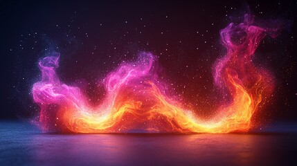 Poster - Abstract fiery energy swirls on dark floor, background particles, design element