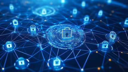 Network protection and cybersecurity , information . Future technology web services for business and internet project management . blue digital background 
