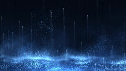 Wall Mural - futuristic digital animation with swirling blue particles and light beams against a dark atmospheric