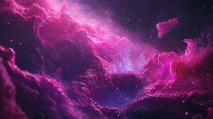 Wall Mural - neon pink and deep purple cosmic-style background with scattered stars and a dreamy, galactic effect