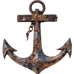 Rusty vintage anchor with weathered texture on a white isolated background.