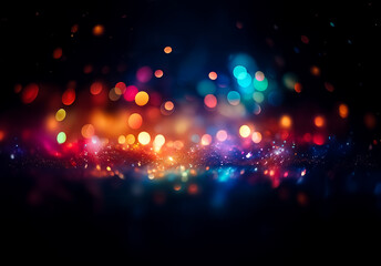 Aufkleber - Colorful bokeh lights create a vibrant festive atmosphere against a dark backdrop. Blurred circles of light in various shades produce a sparkling effect.