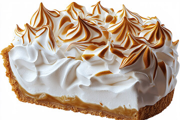 Wall Mural - A luscious pie slice featuring a golden crust, creamy caramel filling, and a cloud of toasted meringue peaks.