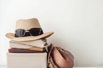 Leinwandbilder - Stylish accessories arranged in boxes and on a minimalist surface for a sophisticated display of fashion essentials. Generative AI