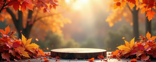 Wall Mural - Autumnal backdrop with platform flowers and leaves, flower, plant