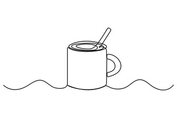 Wall Mural - Coffee cup continuous single line drawing of tea cup design symbol. outline Vector illustration
