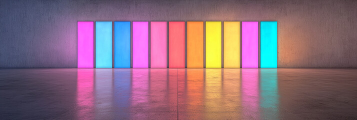 Poster - A neon-inspired wave of tall, radiant columns fluctuating across the canvas, forming a bold,