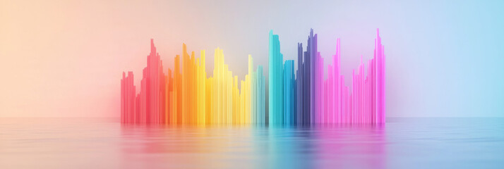 Aufkleber - A radiant sequence of neon bars rising and falling with rhythmic grace, delivering a cinematic,