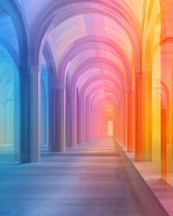 Fototapete - A kaleidoscopic array of color-shifting pillars advancing and receding, generating a vibrant,