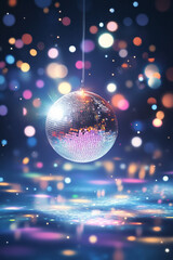 Aufkleber - A close-up of a single shimmering disco ball, scattering multicolored light beams in all directions