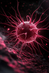 Aufkleber - A vivid red virus-like sphere throbbing rhythmically, its translucent tendrils crackling with