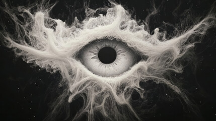 Fototapete - A ghostly outline of an eye carved into swirling galactic mist, white-hot stars providing gentle