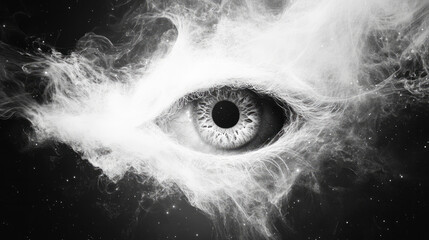 Fototapete - A ghostly outline of an eye carved into swirling galactic mist, white-hot stars providing gentle