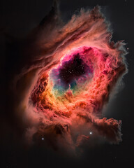 Poster - A mesmerizing cosmic iris formed by shifting rainbow nebula clouds, with faint flickers of distant