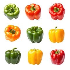 Wall Mural - Colorful assortment of bell peppers on a white isolated background.