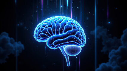 Wall Mural - 3D rendering of human brain with AI-inspired background.