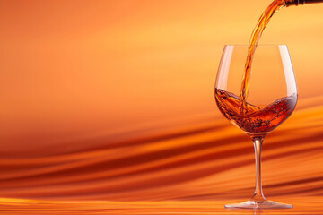 Aufkleber - A warm-toned photo of a thin pour of wine landing in a goblet, the swirl and reflection