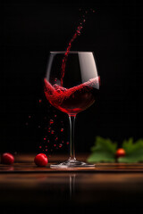 Aufkleber - A dramatic, low-angle view capturing a cascade of red wine entering a glass, mirrored in the