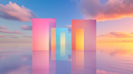 Poster - An otherworldly hallway lined with prismatic cubes, their reflective surfaces echoing the brilliant