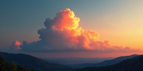 Wall Mural - Orange cloud towering above the landscape at sunset, atmospheric conditions, weather