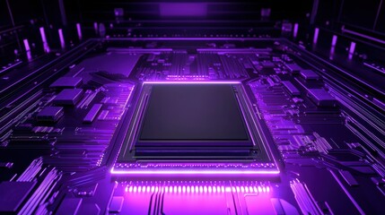 Wall Mural - futuristic circuit board with purple glow and microchip detail