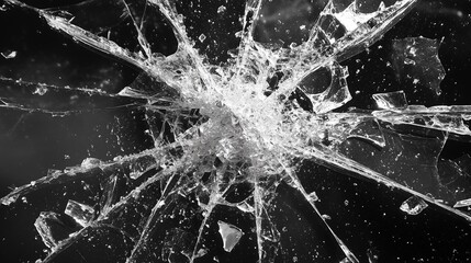 Broken glass surface isolated on black background.