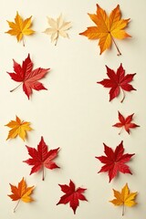 Wall Mural - Delicate maple leaves scattered on a creamy white surface, nature, delicate