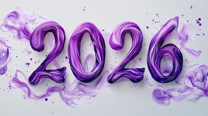 Wall Mural - modern typography of the year 2026 in purple swirls against light background with artistic flair and