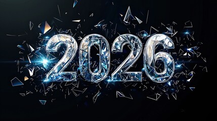 Wall Mural - bright and shiny 2026 number with sparkling background and broken glass effect