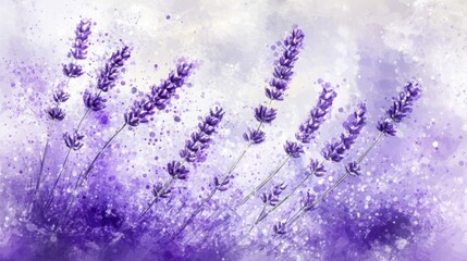 Wall Mural - Delicate Lavender Blossoms with Soft Purple Watercolor Background