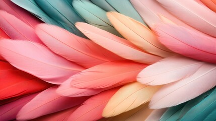 an array of soft pastel feathers forms an abstract canvas, blending delicate hues that invite a sens