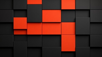 Wall Mural - Abstract Geometric Background with Black and Red Block Pattern