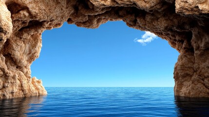 Wall Mural - Scenic Coastal Cave View with Calm Ocean and Clear Blue Sky