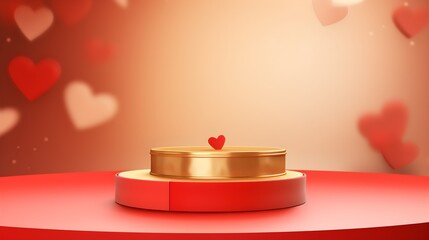 Romantic Valentine s Day Product Display Gold Red Podium with Hearts