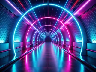 Wall Mural - Futuristic Neon Tunnel: Vibrant Pink & Blue Minimalist Light Art