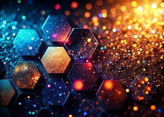 Wall Mural - Geometric Glitter Hexagon Silhouette Photography - Abstract Sparkle Background