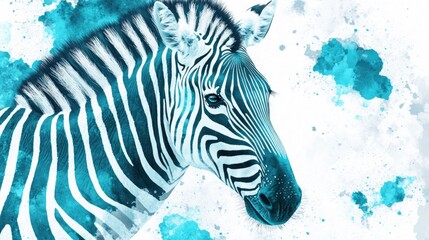 Wall Mural - This artwork features a zebra in an abstract style, blending with the blue background. The print is vibrant and colorful.