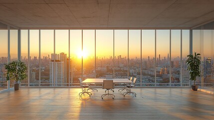 Wall Mural - Sunset city view modern office meeting room