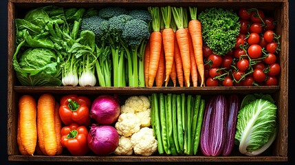 Poster - Colorful fresh vegetables in wooden crate