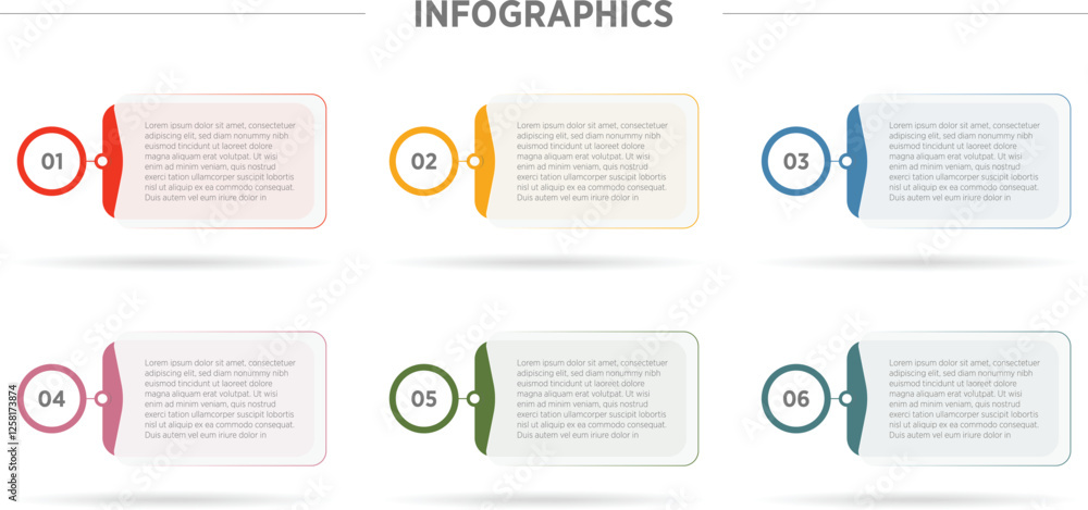 Colorful Business infographics design for Six Step, option, parts or ...