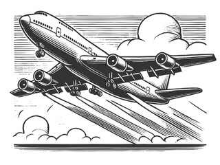 Wall Mural - takeoff of a passenger plane engraving vector