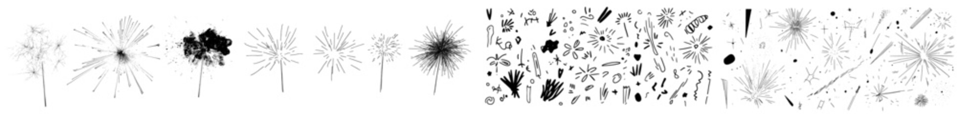 Starburst, sunburst hand drawn. Design element fireworks black rays. Comic explosion effect. Radiating, radial lines
