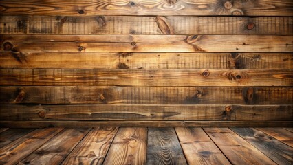 Poster - Rustic Wooden Wall and Floor Background with Warm Lighting and Knotted Texture