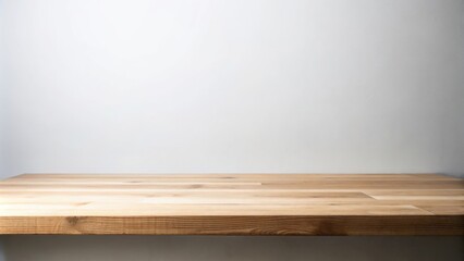 Poster - A rustic wooden shelf set against a backdrop of a smooth white wall, offering a minimalist yet inviting display for showcasing your products or projects.