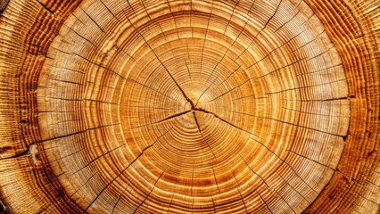Aufkleber - Detailed Close-up of a Tree Trunk's Cross-Section, Revealing the Intricate Pattern of Growth Rings and Radiating Lines of Grain