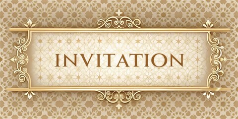 Fototapete - Elegant Golden Ornate Frame for a Formal Invitation with Ornate Floral Background
