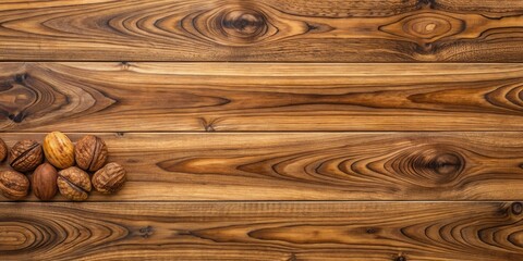 Aufkleber - A Row of Shelled Nuts Laying on a Rustic Wood Surface with a Rich, Natural Grain Pattern