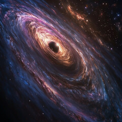 Wall Mural - visualization of a swirling black hole surrounded by vibrant cosmic colors and celestial phenomena. Generative AI
