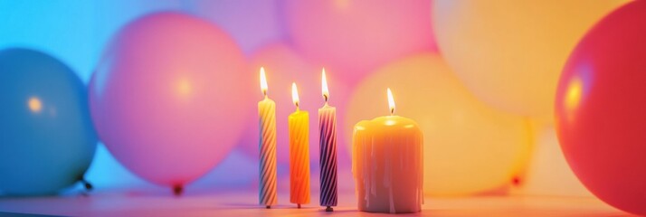 Aufkleber - Colorful birthday celebration with vibrant balloons glowing candles on party table. Generative AI